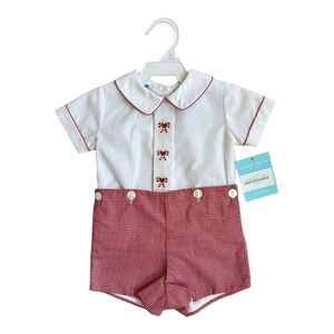 ANAVINI BABY / TODDLER BOYS RED GINGHAM CANDY CANES SHORTS SET, NWT, 12 months